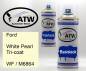 Preview: Ford, White Pearl Tricoat, WF / M6864: 400ml Sprühdose + 400ml Klarlack - Set, von ATW Autoteile West.